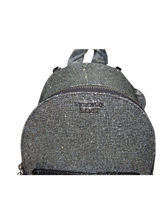 Victoria Secret NEW Sparkly Glitter Black Silver Compact Mini Backpack